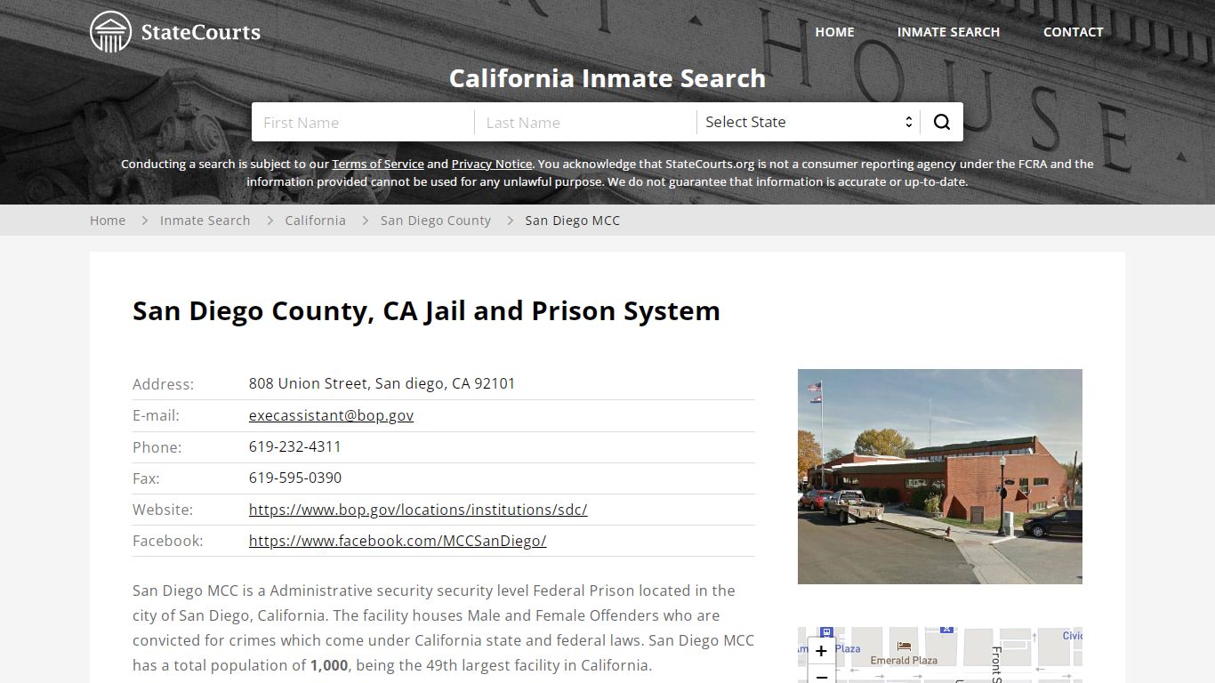 San Diego MCC Inmate Records Search, California - StateCourts