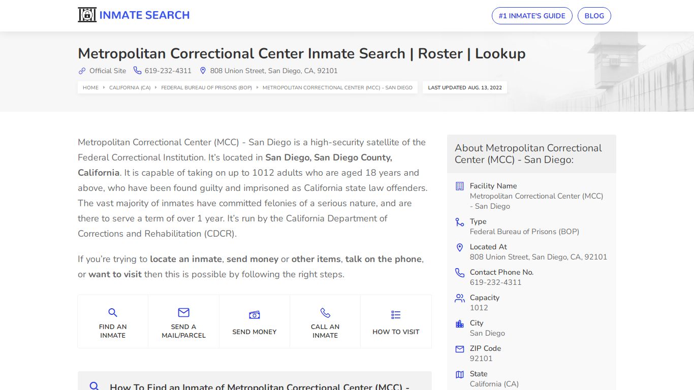 Metropolitan Correctional Center Inmate Search | Roster ...