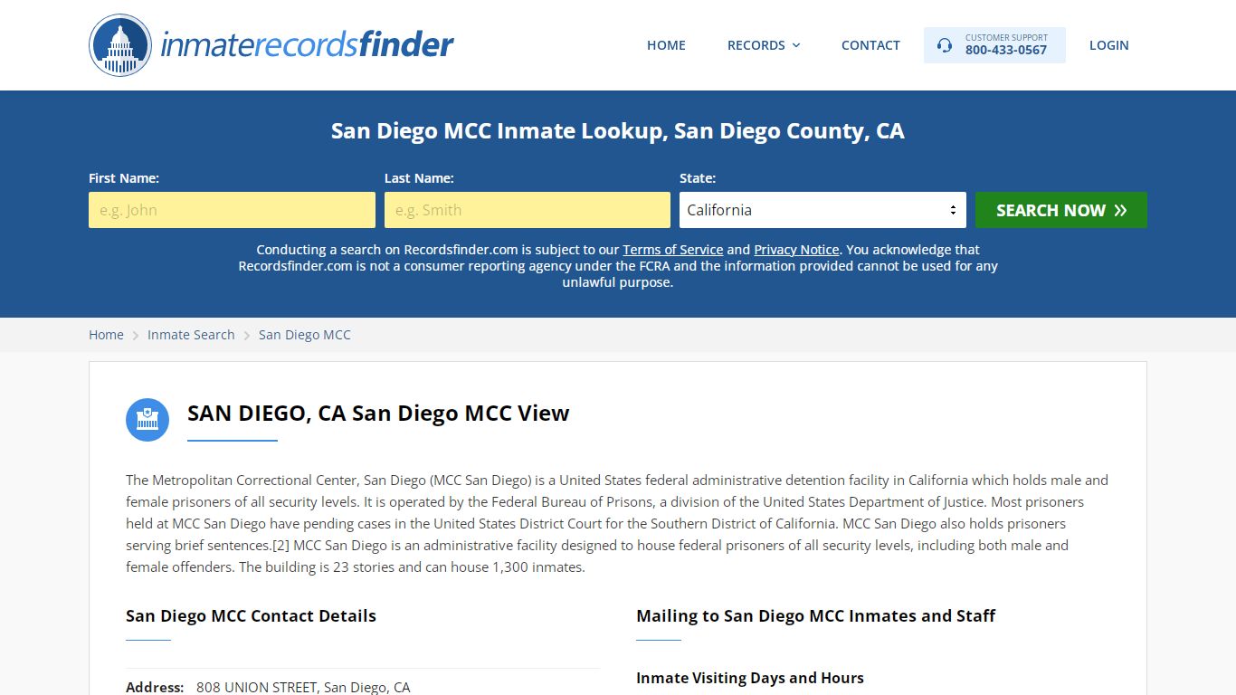 San Diego MCC Roster & Inmate Search, San Diego County, CA ...